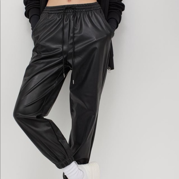 NWT H&M FAUX LEATHER JOGGERS - Picture 1 of 5